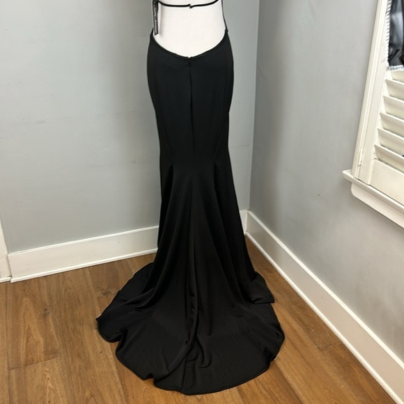 NWT La Femme Long Jersey Dress with Cut Out Open Back Gown Black Sz 4 - Picture 9 of 14